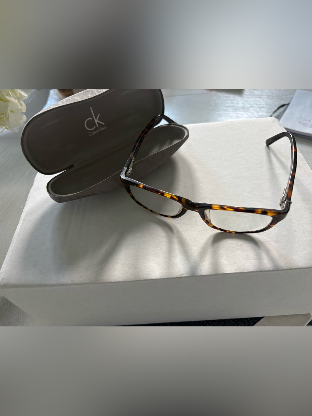 Calvin Klein Tortoise Shell Rectangular Glasses Frame